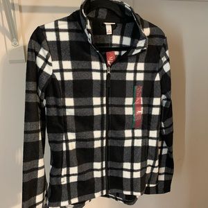 Black & White Plaid Fleece Jacket